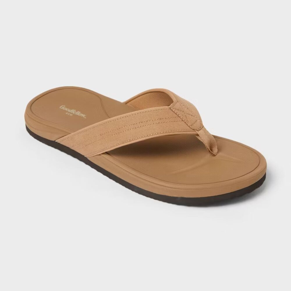 Men's Ian Comfort Flip Flop Thong Sandals - Goodfellow & Co Tan XL - Picture 2 of 4